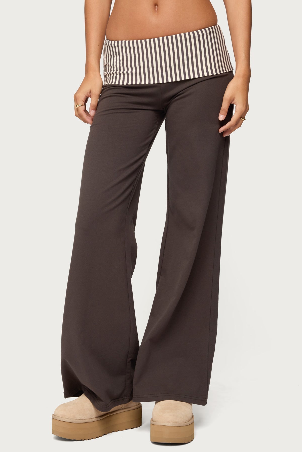 Meshey Striped Foldover Trousers