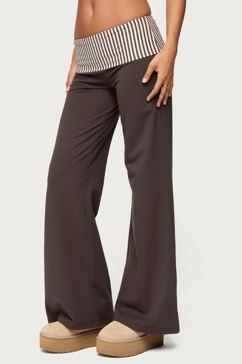 Meshey Striped Foldover Trousers