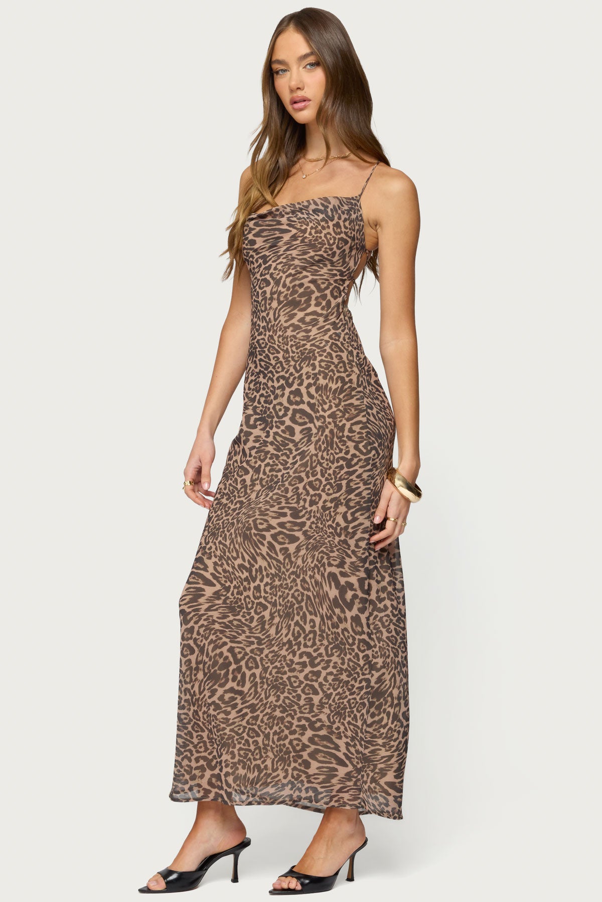 Ayanah Leopard Printed Backless Maxi Dress