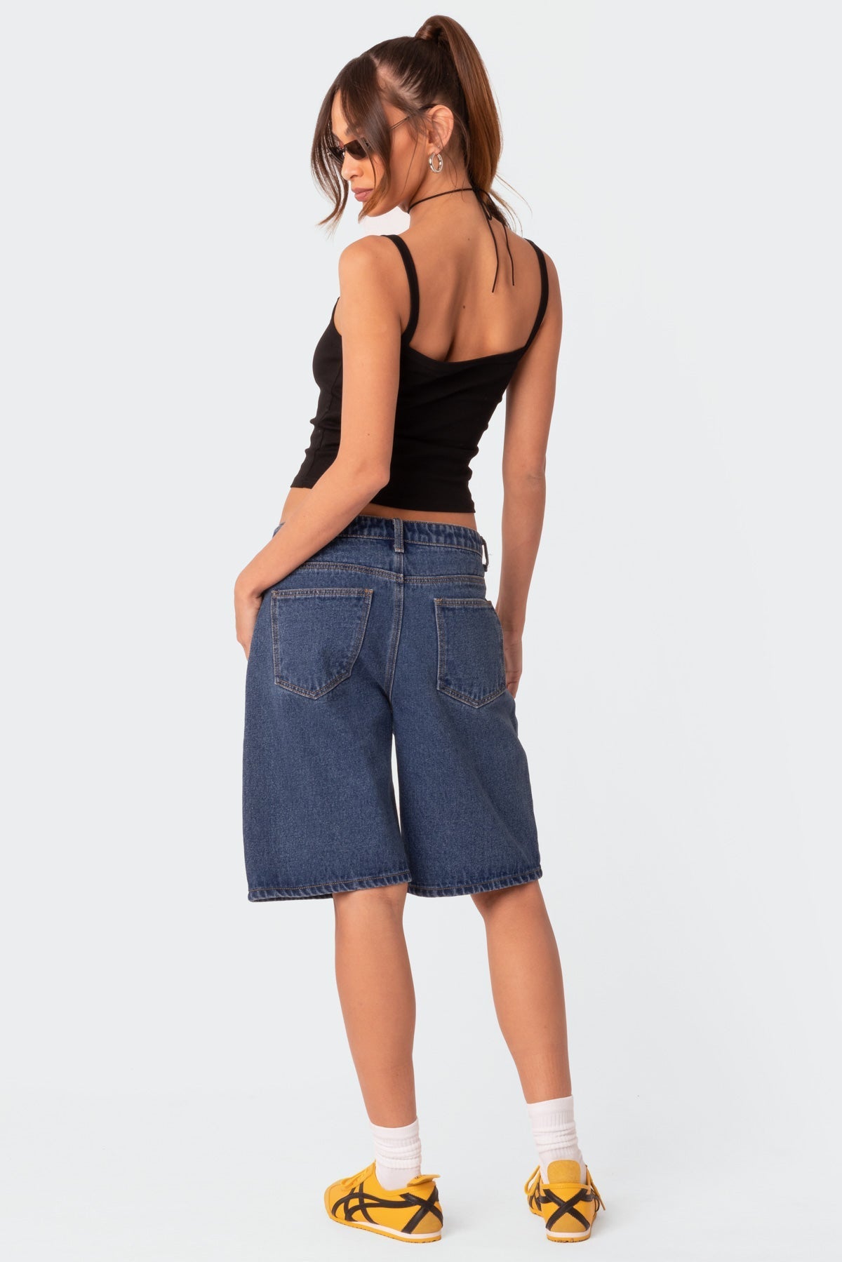 Oversized Low Rise Denim Bermuda Shorts