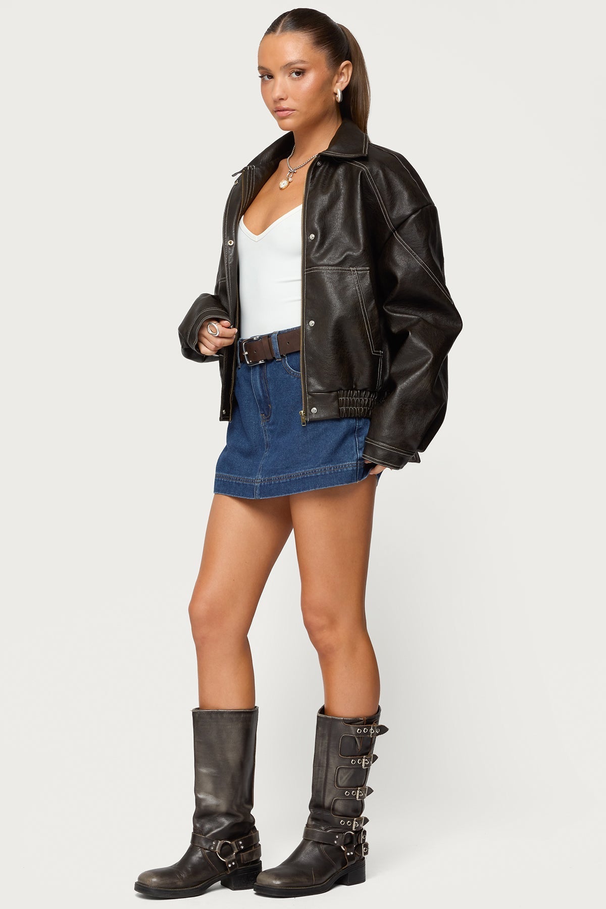 Jaxson Oversized Faux Leather Bomber Jacket