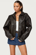 Jaxson Oversized Faux Leather Bomber Jacket