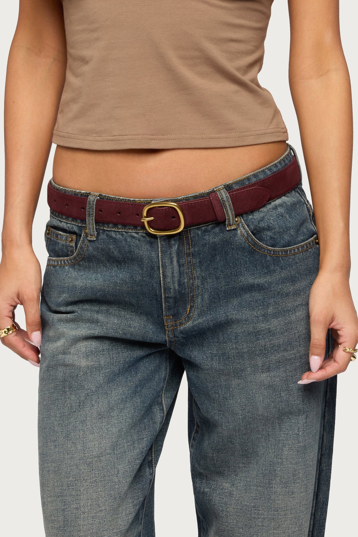 Oval Buckle Faux Suede Belt