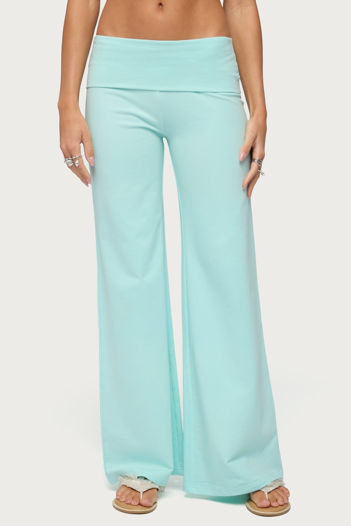 Wide Leg Foldover Trousers