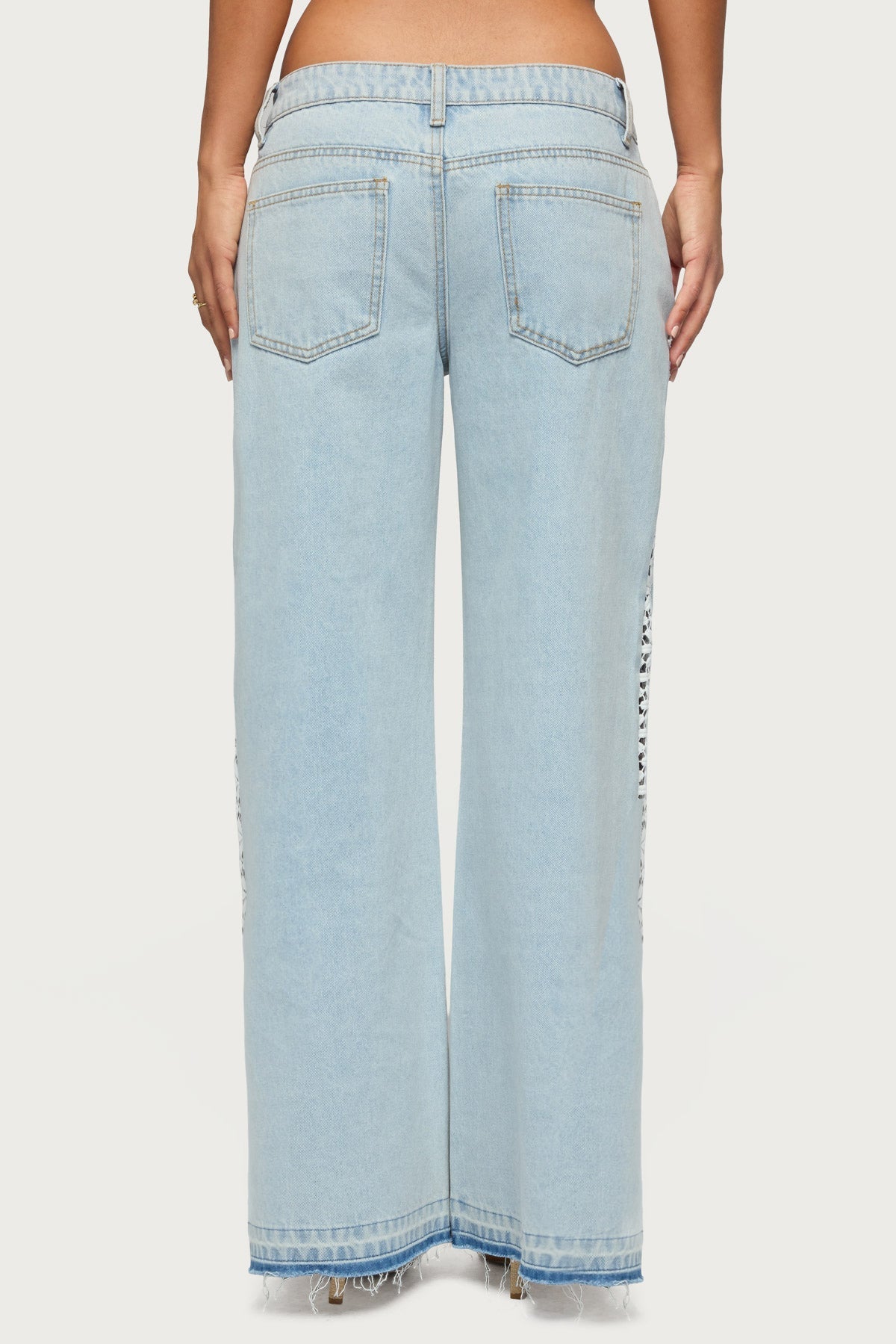 Crochet Panel Low Rise Wide Leg Jeans