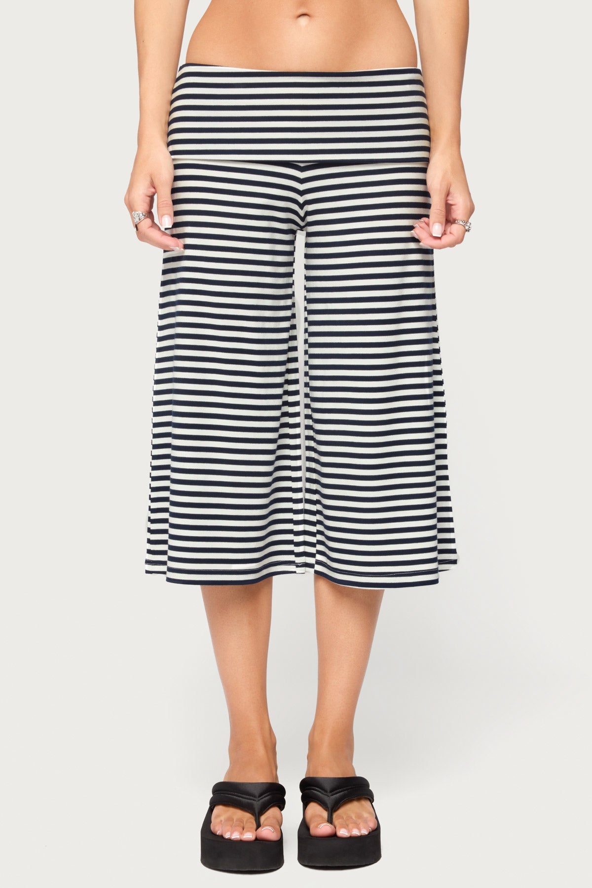 Kelia Striped Foldover Capri Trousers