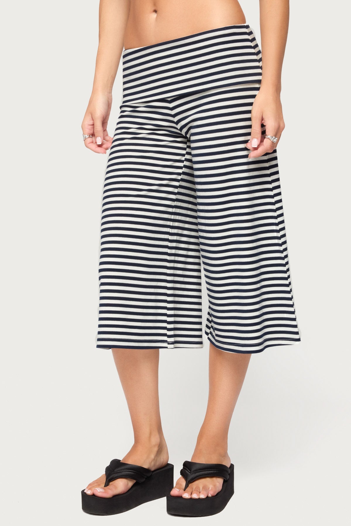 Kelia Striped Foldover Capri Trousers