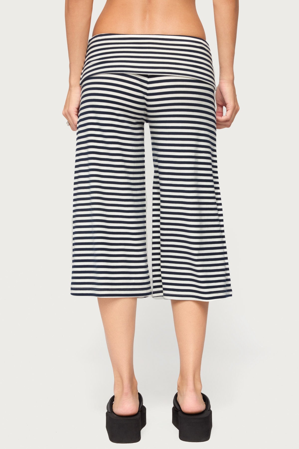 Kelia Striped Foldover Capri Trousers